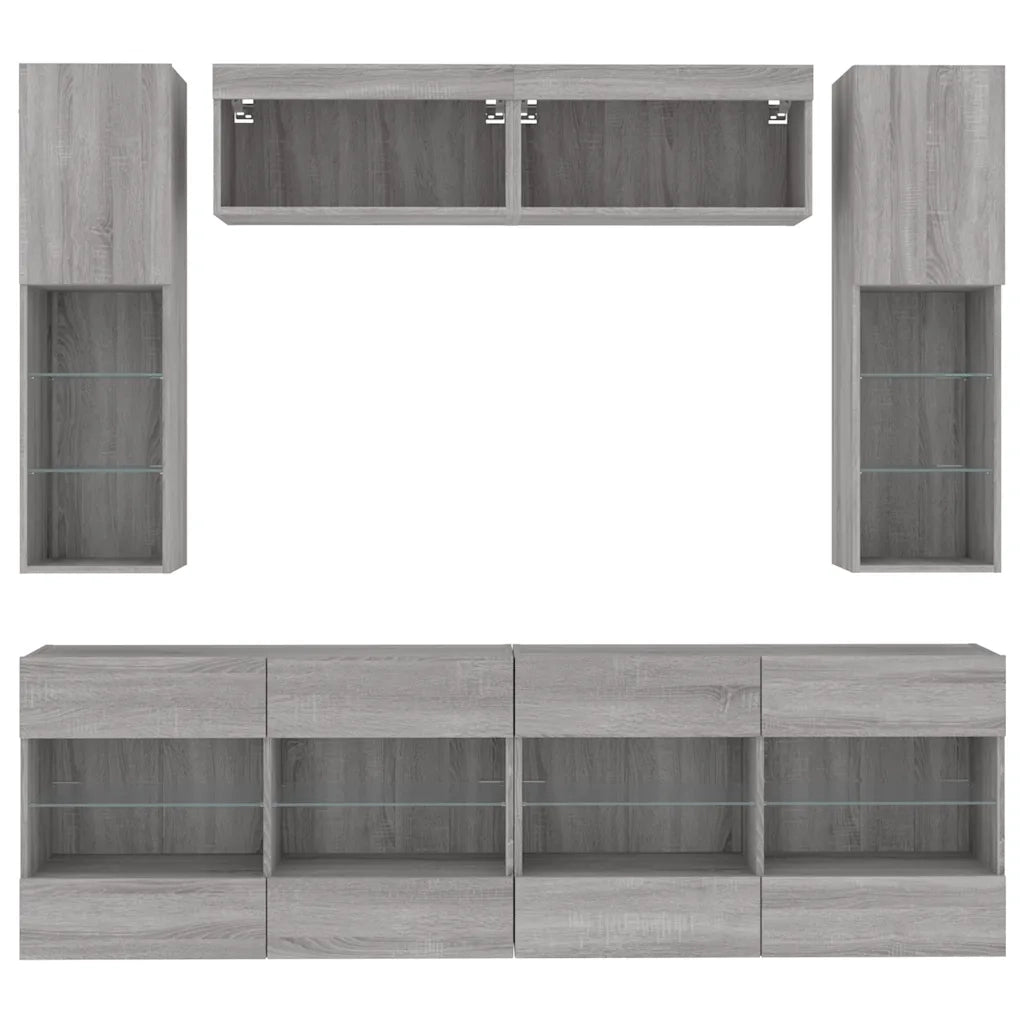Set Mobili TV a Muro 6 pz con Luci LED Grigio Cemento