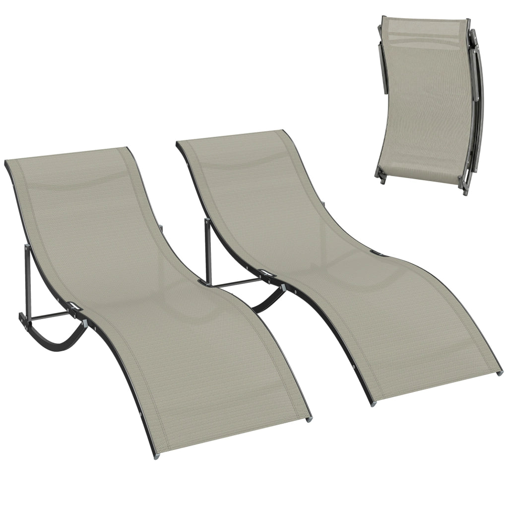 Set 2 Sdraio da Giardino Pieghevoli, Lettino Prendisole in Alluminio e Textilene, 61x165x63cm