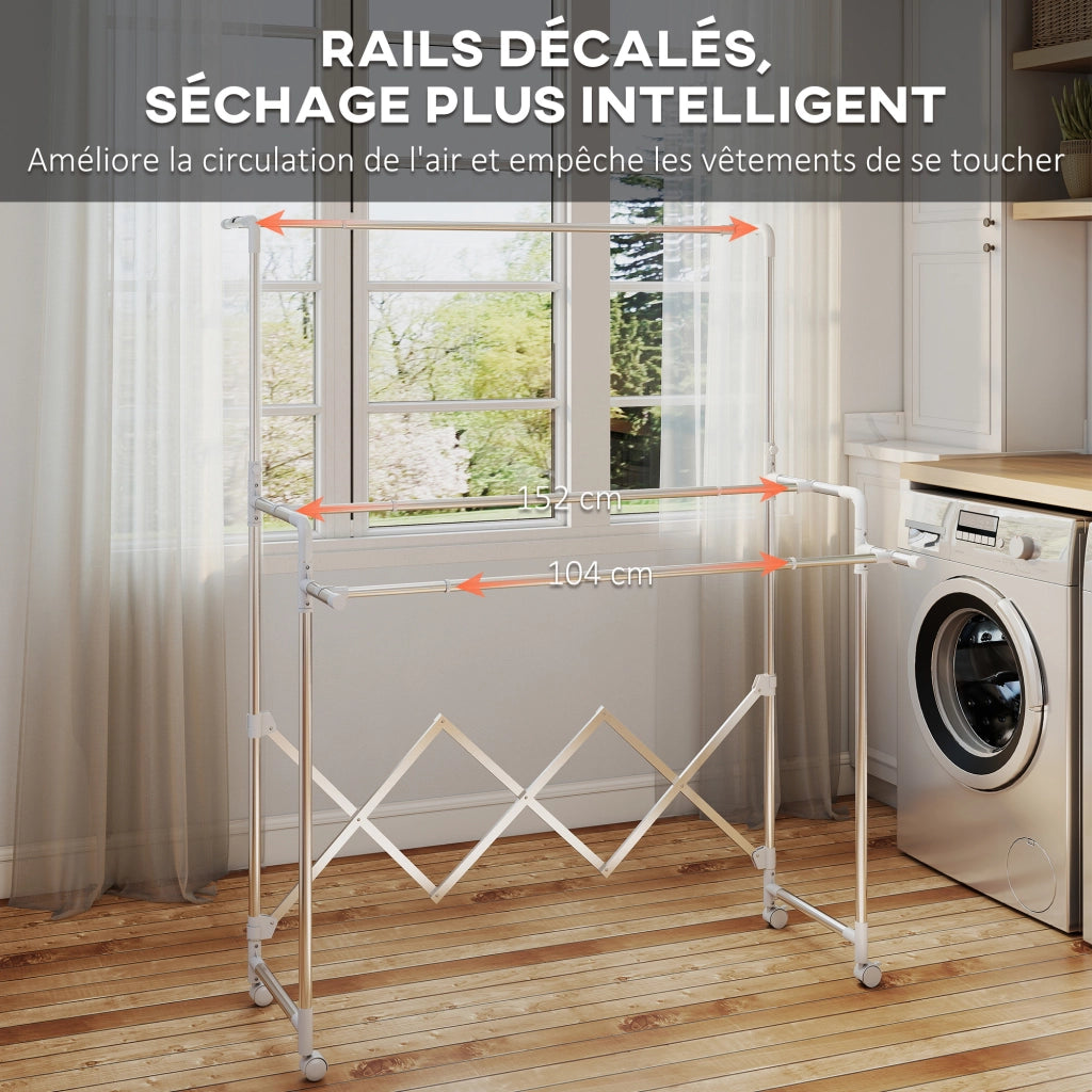 Stendibiancheria pieghevole a 3 barre regolabili ¨C Minimal ¨C Argento 104-150x103x145-197 cm