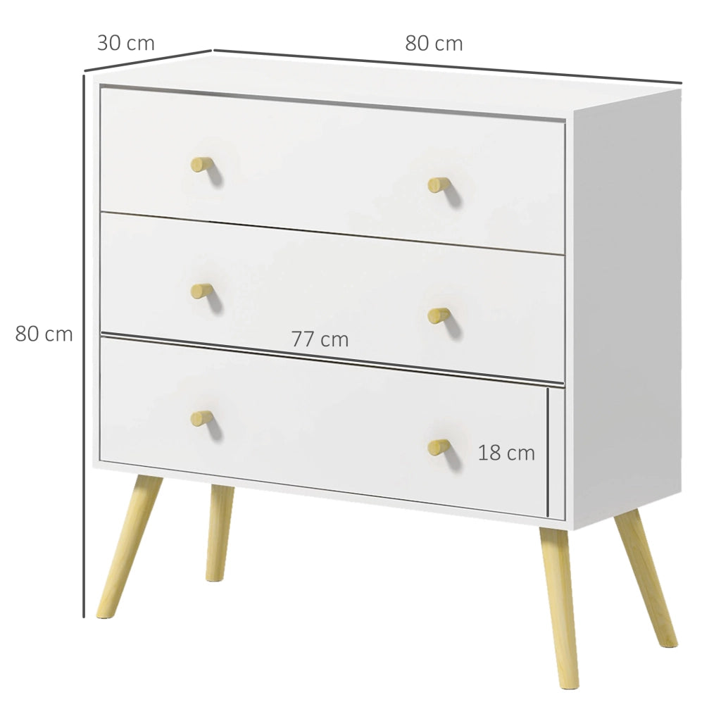 Cassettiera con 3 Cassetti ¨C Zephmum ¨C Bianco Legno Pino 80x30x80 cm