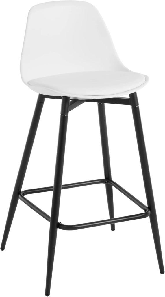 Sgabello cucina, Sgabello da Bar, Sgabello da Bar per Colazione con Schienale, con Sedile in PP Imbottito e Struttura in Metallo con Poggiapiedi, Nero, K0001BH-1