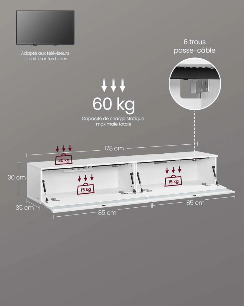 TB mensola sospesa a parete per tavolo da soggiorno stile moderno 147 x 35 x 30 cm bianco 12_0006590