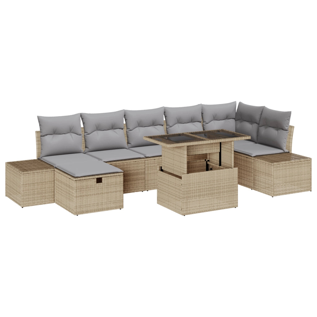 Set Divano Giardino de 8 Pezzi con Cuscini Beige Rattan Polietilenico
