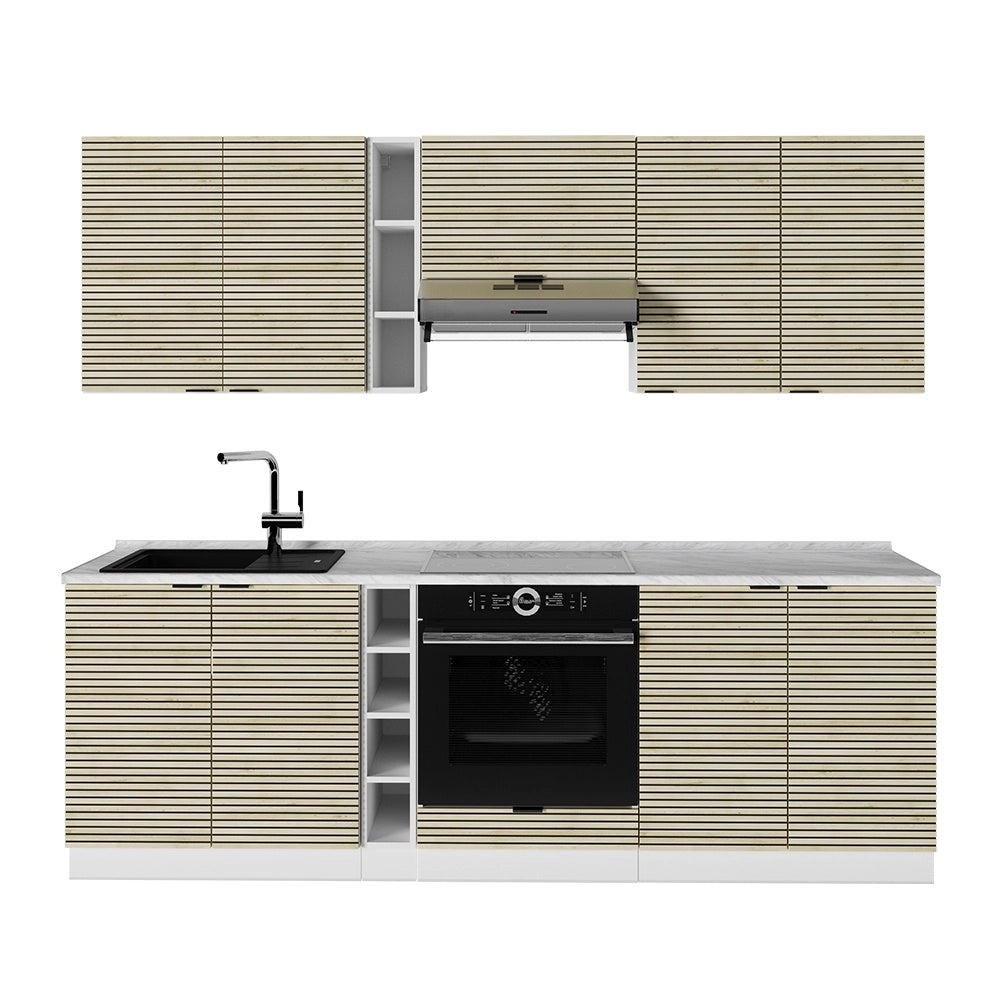 Cucina componibile Fame-Line Pannello in quercia/Bianco 235 cm, PL Marmo Vicco