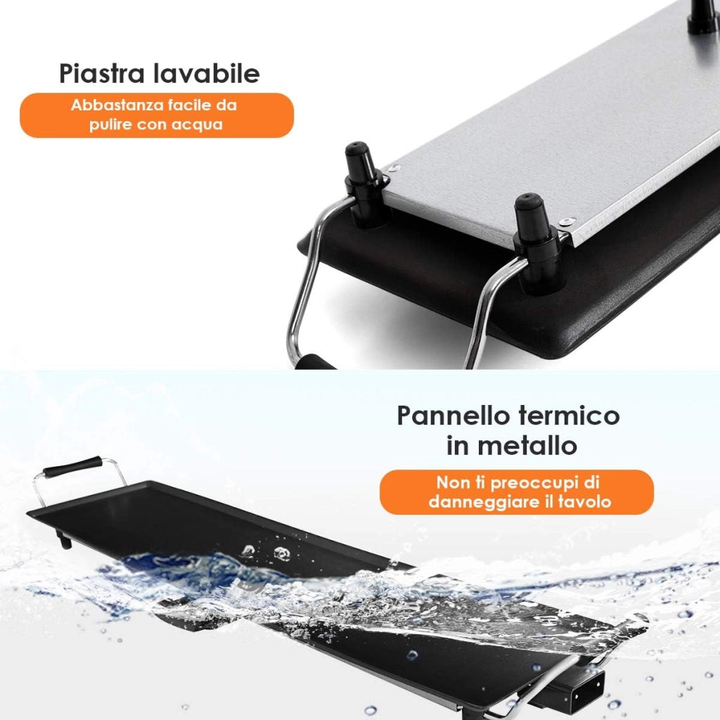 1800W Piastra Elettrica, Barbecue Elettrico con Temperatura Regolabile, Termostati e Vassoio di Sgocciolamento, Griglia Antiaderente (90 x 23 cm)