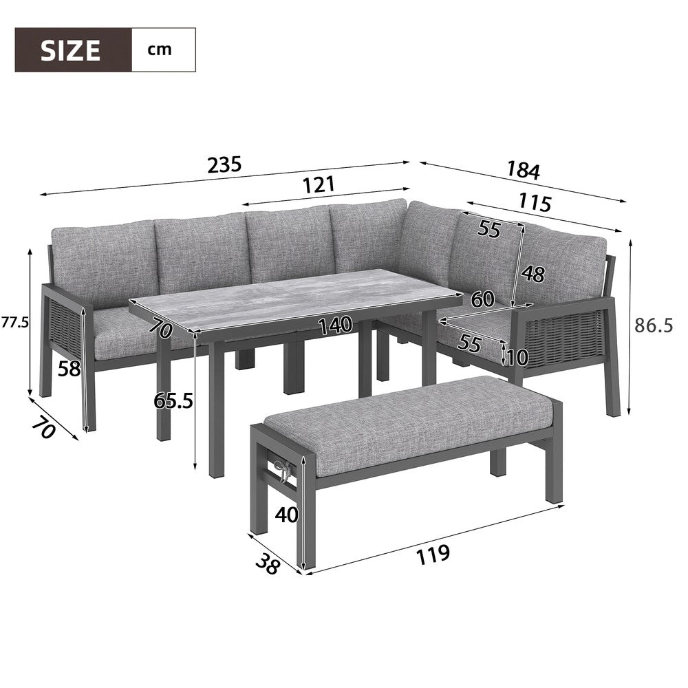 Set Tavolo da Pranzo da Giardino 8 Posti con Divano ¨C Xylo ¨C Polyrattan Grigio, Piano in Vetro
