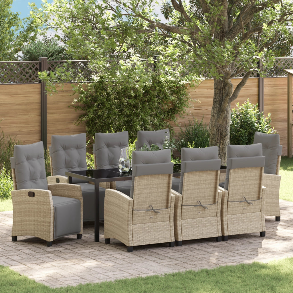 Set da pranzo da giardino 9 pezzi Beige Polyrattan