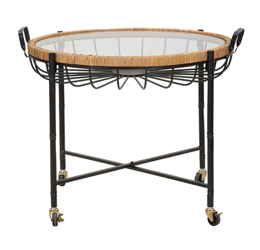 Tavolino Basso 70,5x65x57 cm con Ruote in Metallo Piano in Vetro