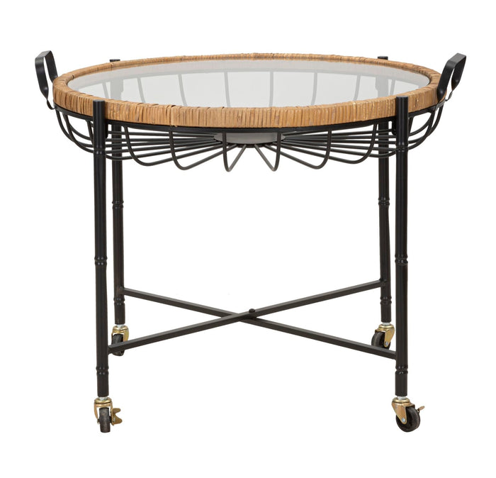 Tavolino Basso 70,5x65x57 cm con Ruote in Metallo Piano in Vetro