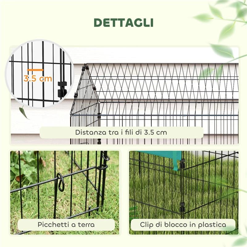 GABBIA PER CONIGLI DA ESTERNO E INTERNO A CASETTA CON TETTUCCIO, 185X75X75 CM, VERDE