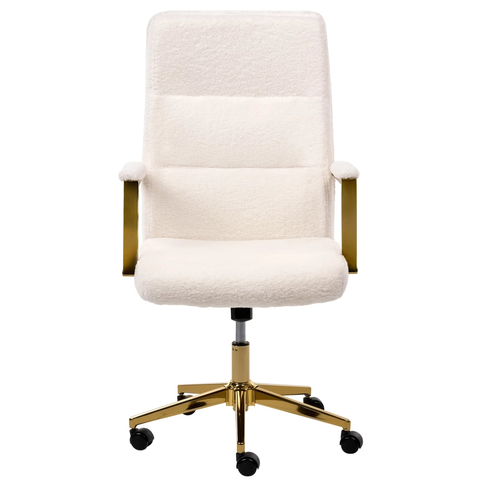 Sedia direzionale da ufficio con regolazione dell'inclinazione imbottitura spessa con rivestimento in bouclè bianco sporco