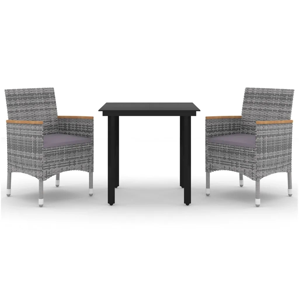 Set da Pranzo per Giardino 3 pz con Cuscini Polyrattan e Vetro 3099775