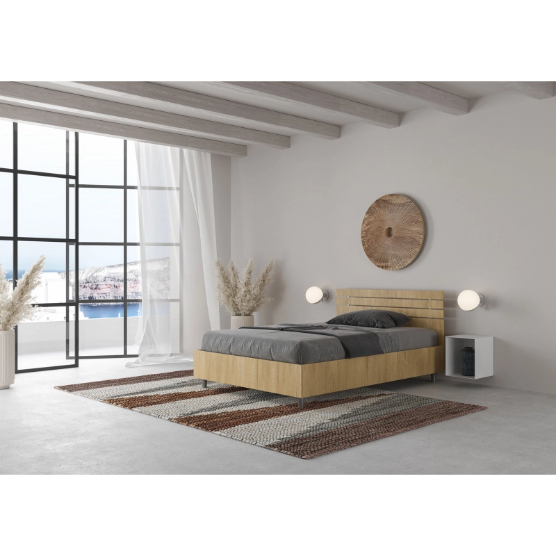Letto 1 piazza e mezza 120x190 cm testata dritta con doghe Ankel - Senza rete,Quercia Natura