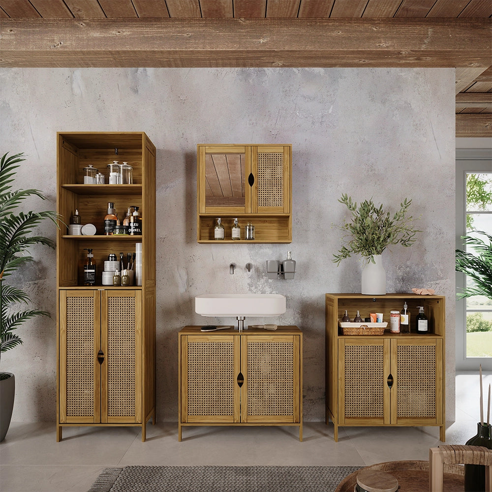 Vicco Specchio contenitore bagno Bambù/rattan 56 x 58 cm con specchio