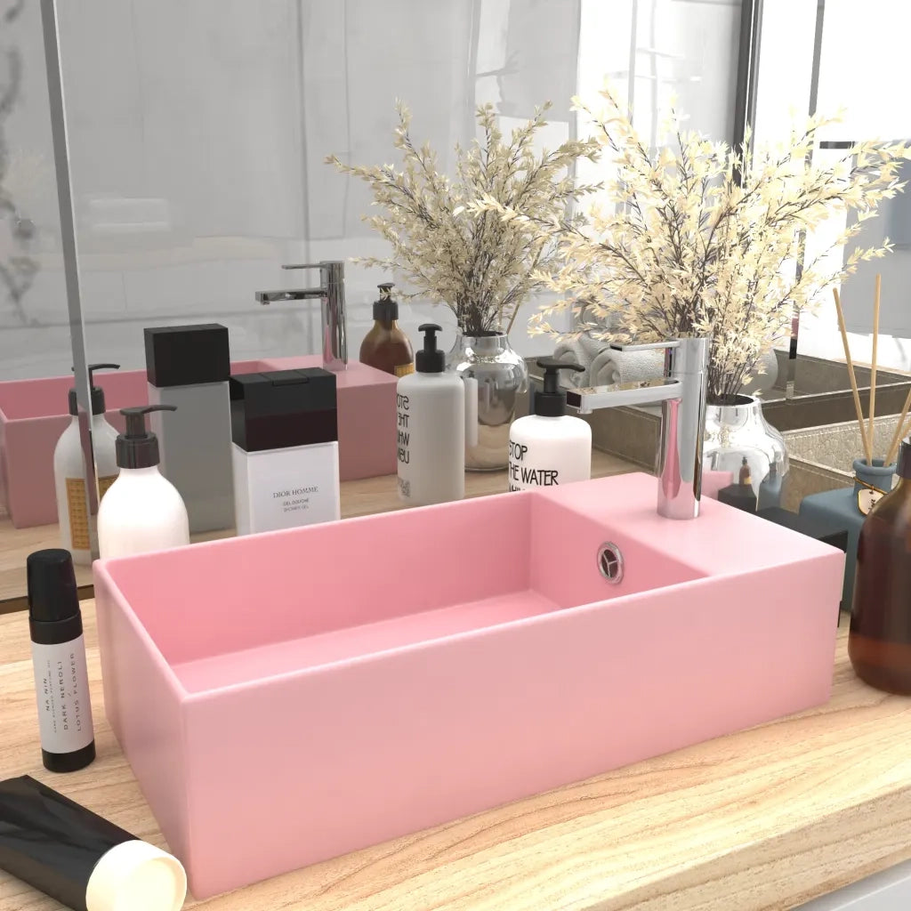 Lavandino con Troppopieno-Lavabo-Lavello in Ceramica Rosa Opaco