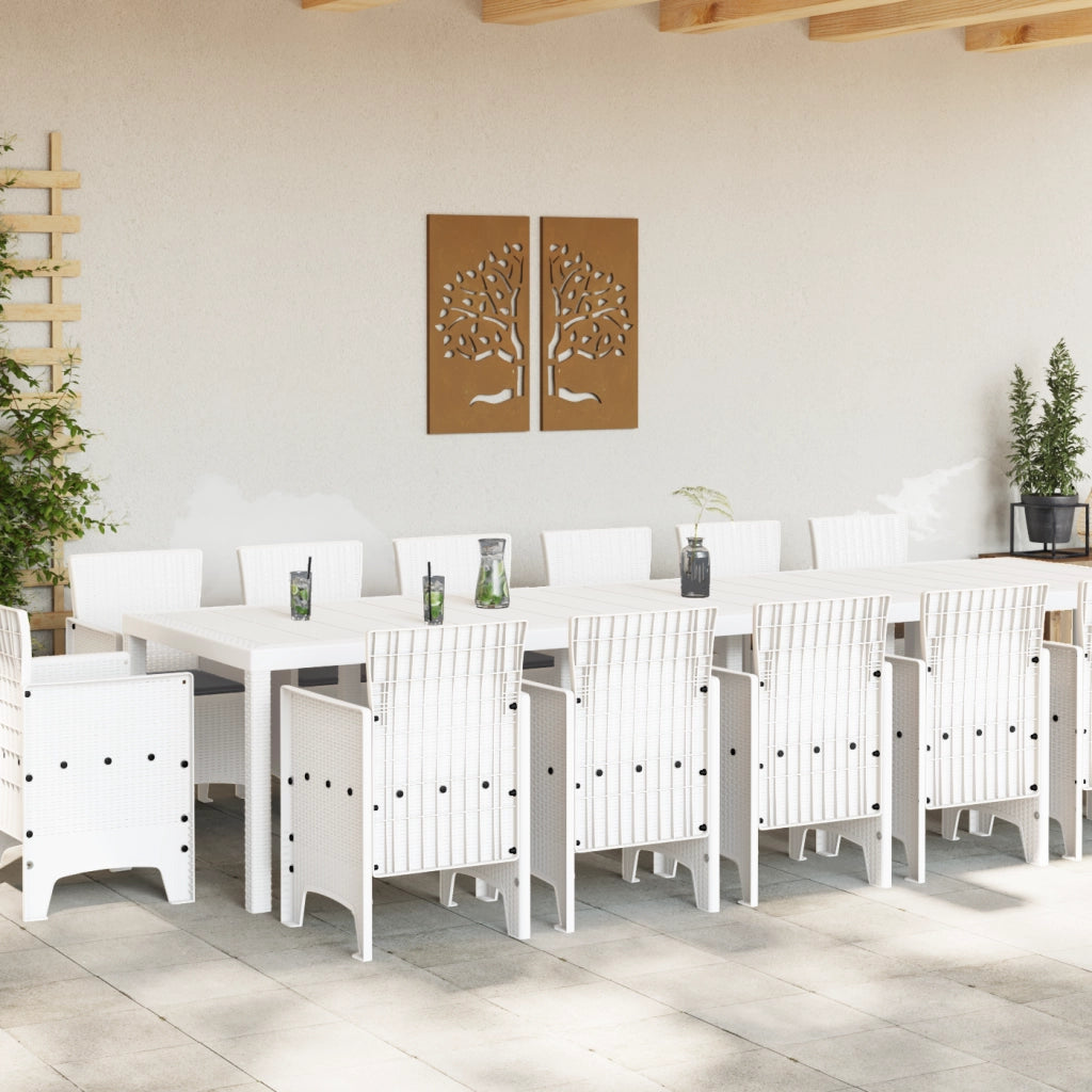 Set da Pranzo da Giardino 15 Pezzi con Cuscini Bianco Polyrattan