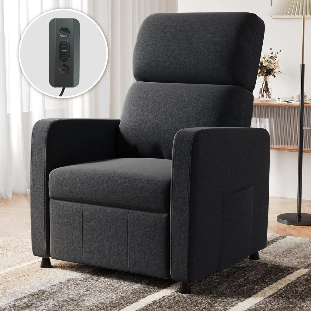 Poltrona Relax Elettrica Ergonomica Reclinabile 90°-165°in Pelle PU, Poltrona Reclinabile con Schienale e Poggiapiedi Regolabile, per Soggiorno/Ufficio, con Tasconi Laterali, Verde grigio