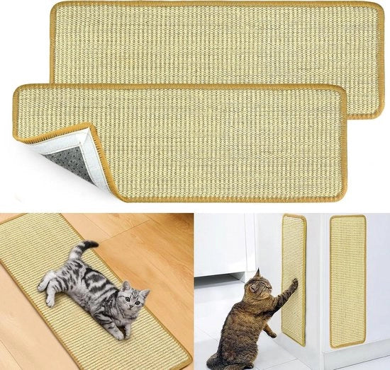 Sisal Krabmat per Gatto - 2 pezzi di Sisal per Gatti - Protezione da Graffi per Divano e Tappeti - Pavimento Autoadesivo per Gatti - Protezione per Tappeti e Divani 20 x 60 cm