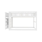 Letto a castello basso 140×200 cm; letto 3 posti con 4 cassetti e scala contenitore; senza materasso; legno bianco