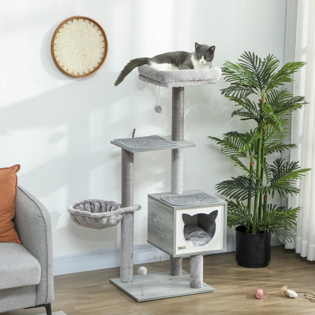 Arbre ¨¤ chat con griffoir, nicchia e amaca ¨C zephmum ¨C 48x40x126cm grigio