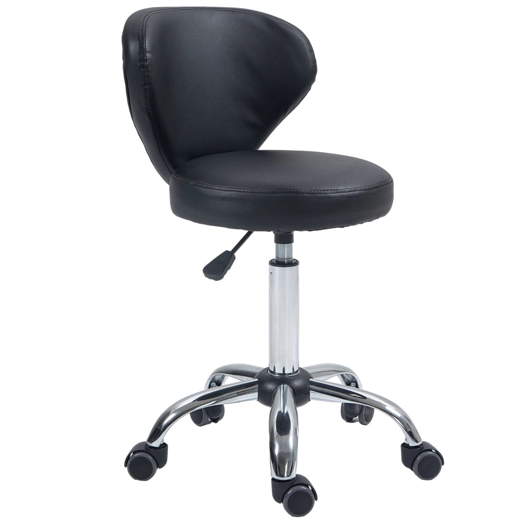 Sgabello girevole da lavoro con altezza regolabile e schienale ergonomico con ruote in pelle sintetica nera