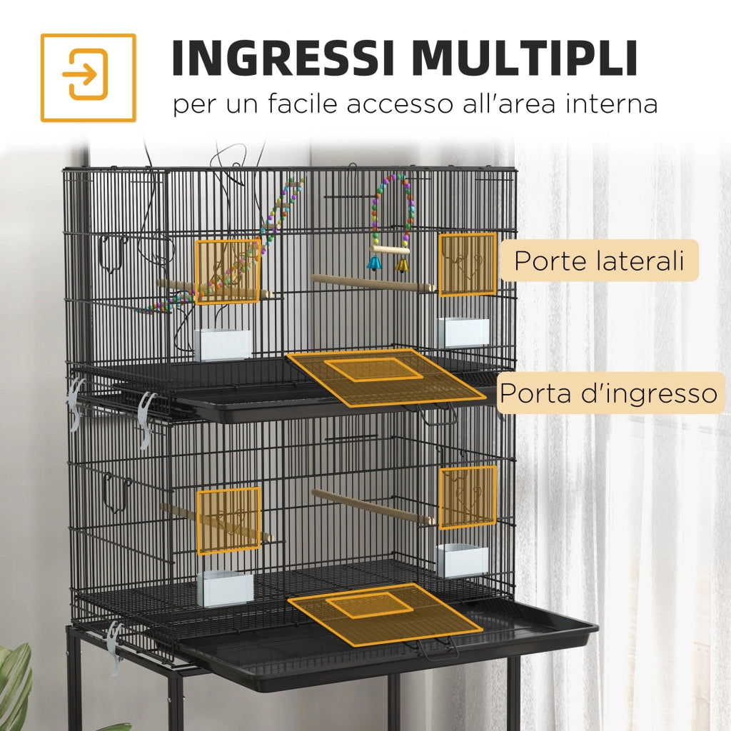 Gabbia per Uccelli in Acciaio e Polipropilene Impilabile con Posatoi ¨C zephmum ¨C Nero 77x46x164 cm