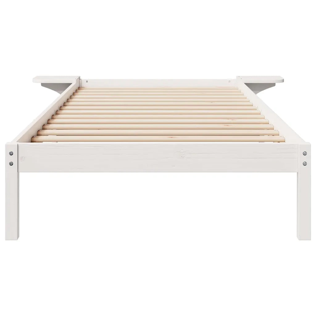 Letto con Tavolini Laterali Bianco 90 x 220 cm Pino massello