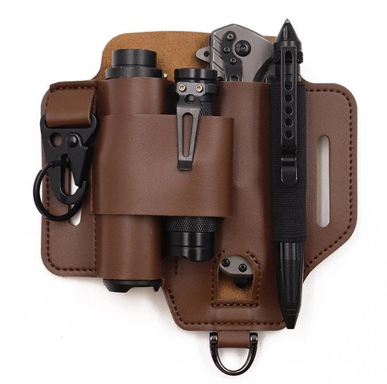 Strumento universale per cinturone - Organizzatore per cinturone - Cinturone con tasca multifunzione, cinturone da tasca, tappo per penne e anello per chiave - Pratico contenitore per cinturone per uomini - marrone