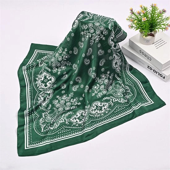 Sciarpa per donna - Sciarpa modaiola in rayon - Foulard quadrato - Sciarpa di seta vintage per capelli - Cintura per capelli - Sciarpa morbida - Sciarpa modaiola a fiori di cashew - Adatta a tutti i generi - 70x70cm - verde scuro