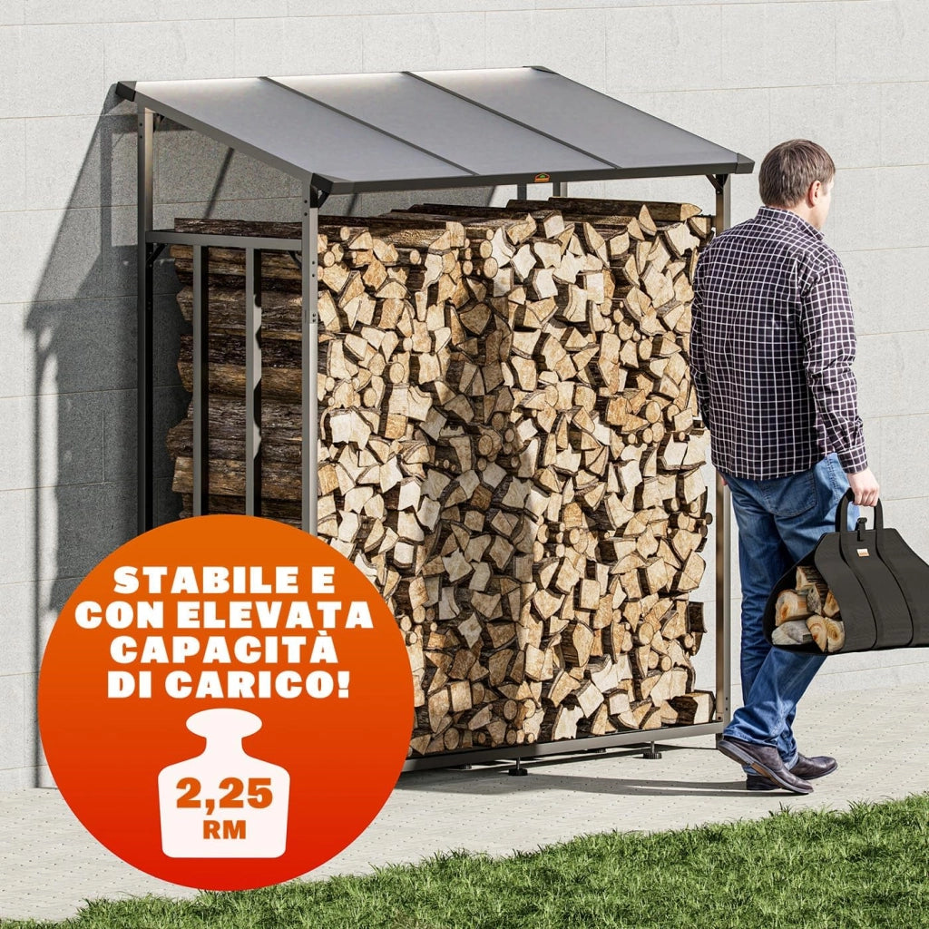 ® Legnaia da Esterno 2,3 m³ 70Px163lx198H cm Tetto Copertura Protettiva Portalegna Rastrelliera Legno Camino Telo Giardino Borsa per Trasporto