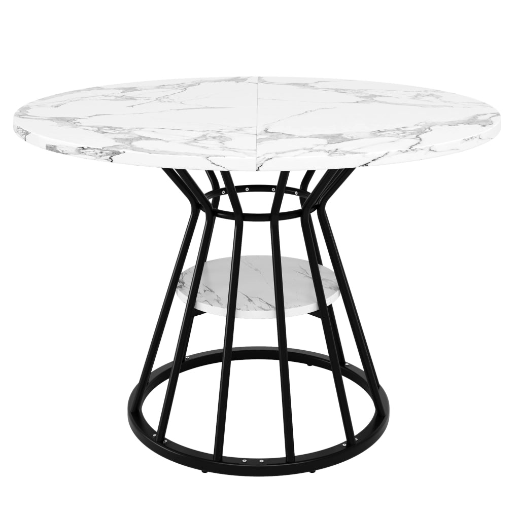 Tavolo da pranzo rotondo 100x100x76 cm con ripiano; MDF e metallo nero