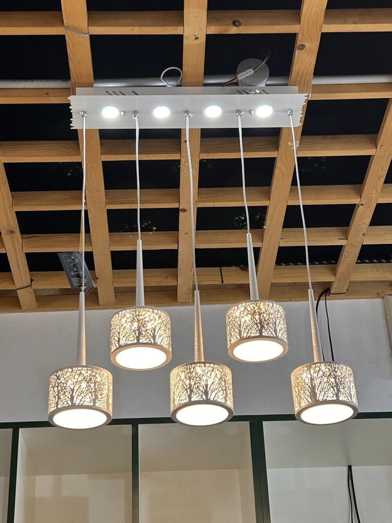Lampadario a sospensione led plafoniera in metallo bianco con 3 modalita accensioni di luce bianca