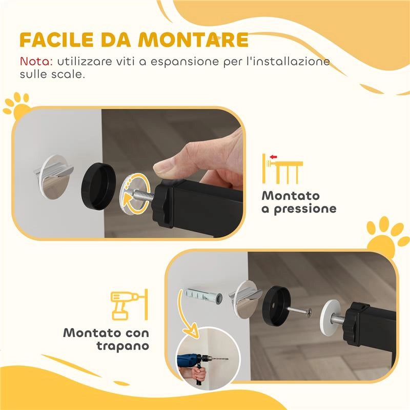 CANCELLINO PER CANI E ANIMALI DOMESTICI CON CHIUSURA AUTOMATICA PER SCALE E INGRESSI, 68X77 CM, NERO