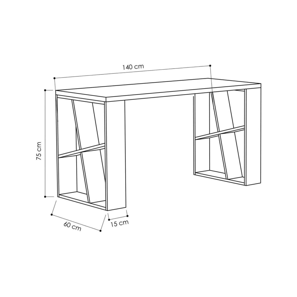 Scrivania Ernestina, Scrittoio multiuso, Tavolo per ufficio porta PC, Piano di lavoro, 140x60h75 cm, Bianco e Rovere