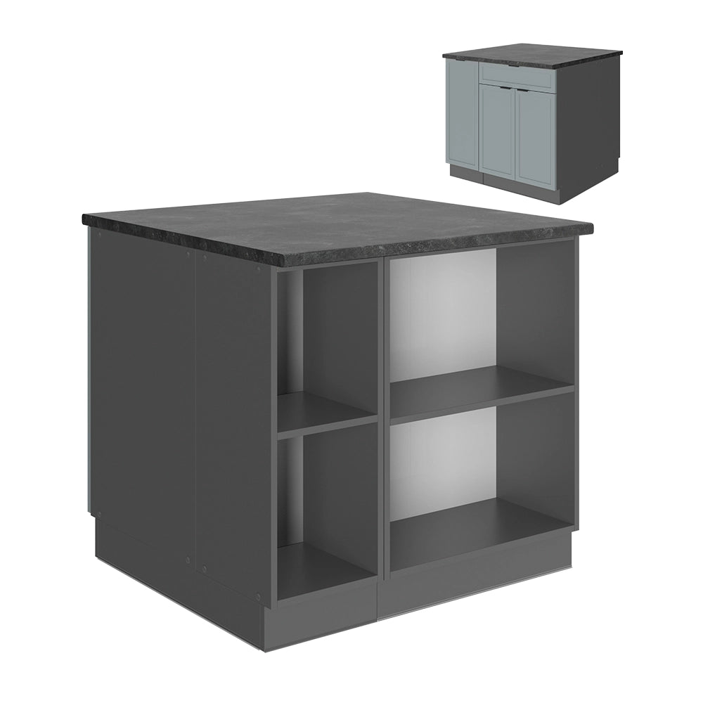 Isola cucina Fame-Line Blu-grigio chiaro/Antracite 90 cm con cassetto, senza piano di lavoro Vicco