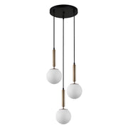 Lampada sospesa Ravena nera ottone 3xE27 sfere opal