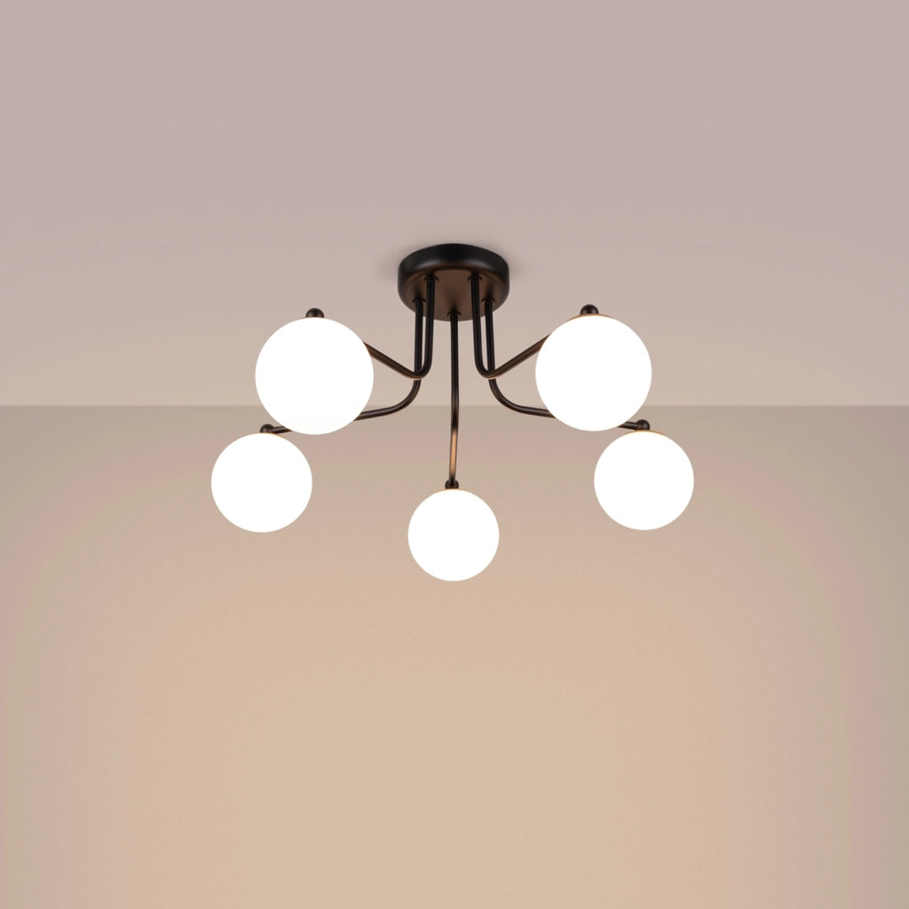 Lampadario da parete a LED Astral French Sky a 5 luci, in acciaio bianco e nero, in vetro