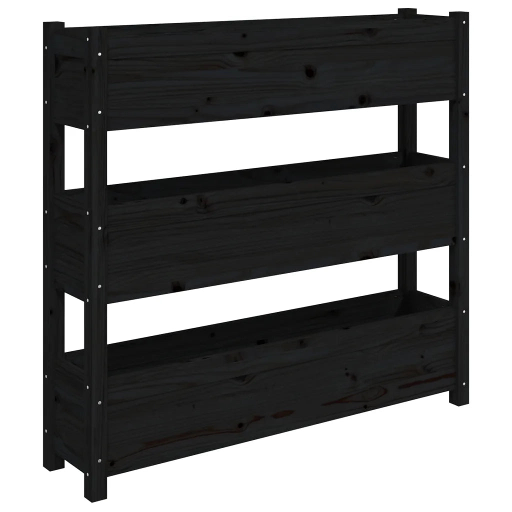 Fioriera-Vaso da Esterno-Contenitore per Piante Nera 112x25x104,5 cm in Legno Massello di Pino
