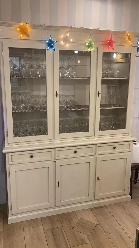 Cristalliera legno arte povera bianco anticato l.156  p. 42 h.205 - Mobili 2G