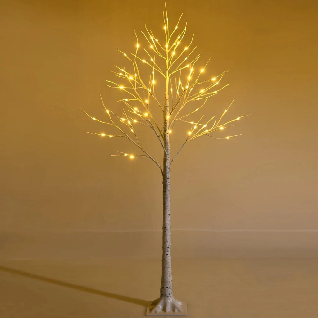 Albero artificiale illuminato con rami di betulla, Albero di Natale bianco con luci LED calde e bianche 150cm-Alberi di Natale