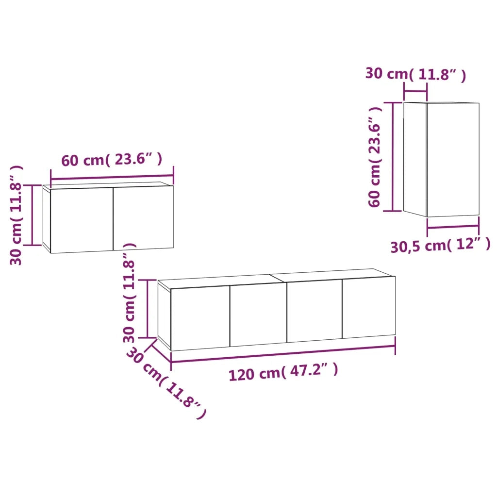 Set di Mobili Porta TV 4 pz Grigio Sonoma in Legno Multistrato cod mxl 26364
