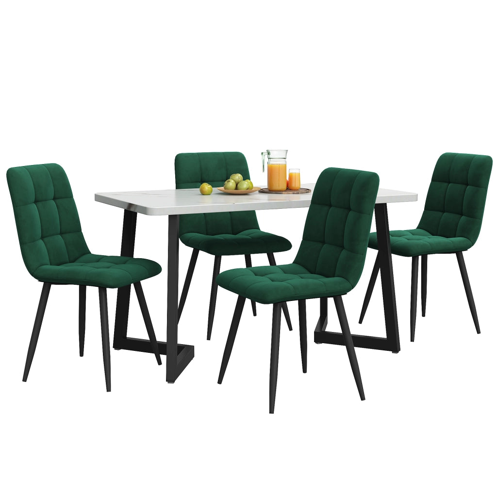 Set tavolo da pranzo rettangolare con 4 sedie, in MDF, verde, moderno, per cucina e sala da pranzo, 117 × 68 × 75 cm