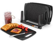 Set di appendi asciugamani da cucina da 4 pezzi con standard, 25 x 15 cm, nero-nero, resistente al lavastoviglie, con fondo antiscivolo su entrambi i lati, con canale per succhi di frutta e maniglia, piccolo tagliapasta antibatterico in plastica