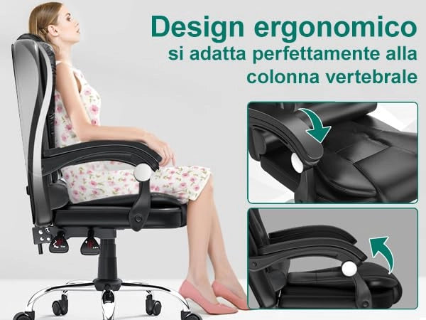 FENIXSHOP24 Poltrona/Sedia Ufficio Ergonomica Presidenziale Reclinabile e Direzionabile con Braccioli Imbottiti e Altezza Regolabile,con rotelle – Nera HLD-809