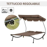 Lettino Matrimoniale 2 Posti Parasole Regolabile da Esterno e Giardino 200x175 x134cm Marrone