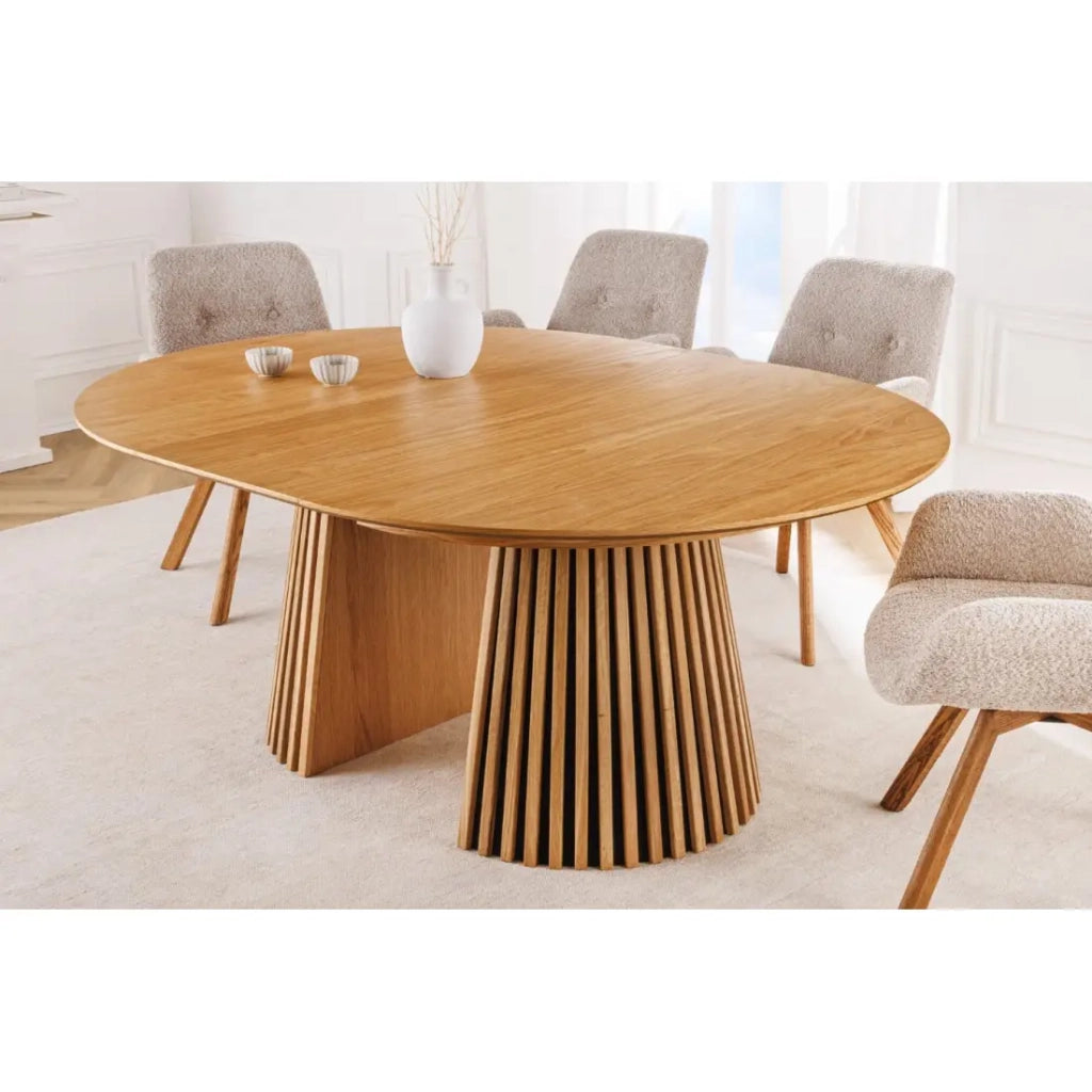 Tavolo rotondo allungabile KANOVA 120 a 160 a 200 cm in finitura rovere chiaro