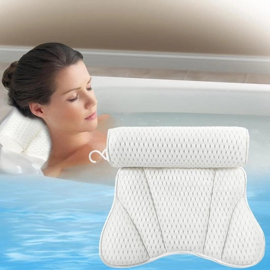 Cuscino per vasca da bagno a rete 4D ergonomico per vasca con 6 presse e supporta testa, collo e schiena