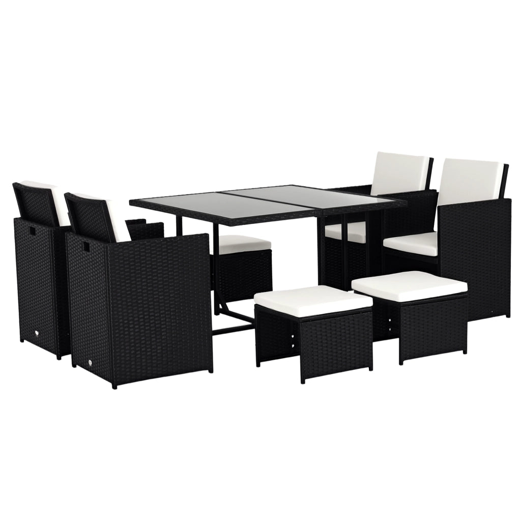 Set Divano da Giardino 8 Posti 9 Pezzi ¨C zephmum ¨C Resina Polyrattan Nero con Cuscini Beige