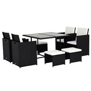 Set Divano da Giardino 8 Posti 9 Pezzi ¨C zephmum ¨C Resina Polyrattan Nero con Cuscini Beige
