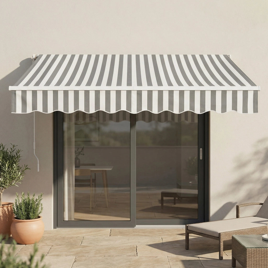 Tenda da Sole a Muro Bitonto con Bracci Estensibili e Manovella 250 x 200 cm (LxP) Grigio/Bianco [en.casa]